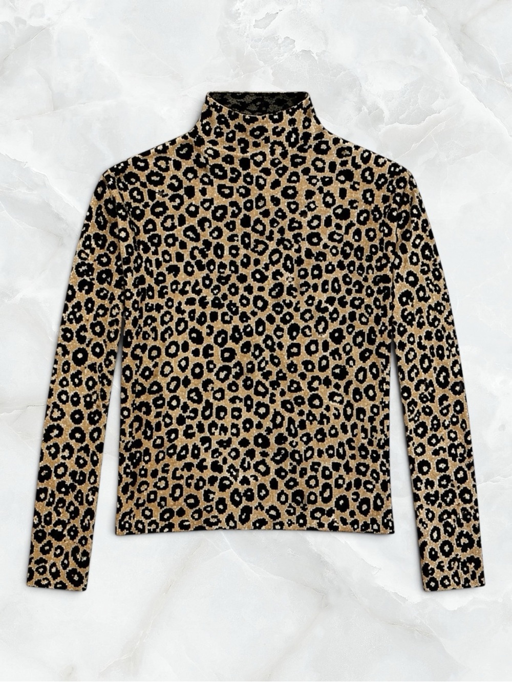 Tahari Sweater Brown Black Leopard Print Long Sleeve Knit Turtleneck Mob Wife L